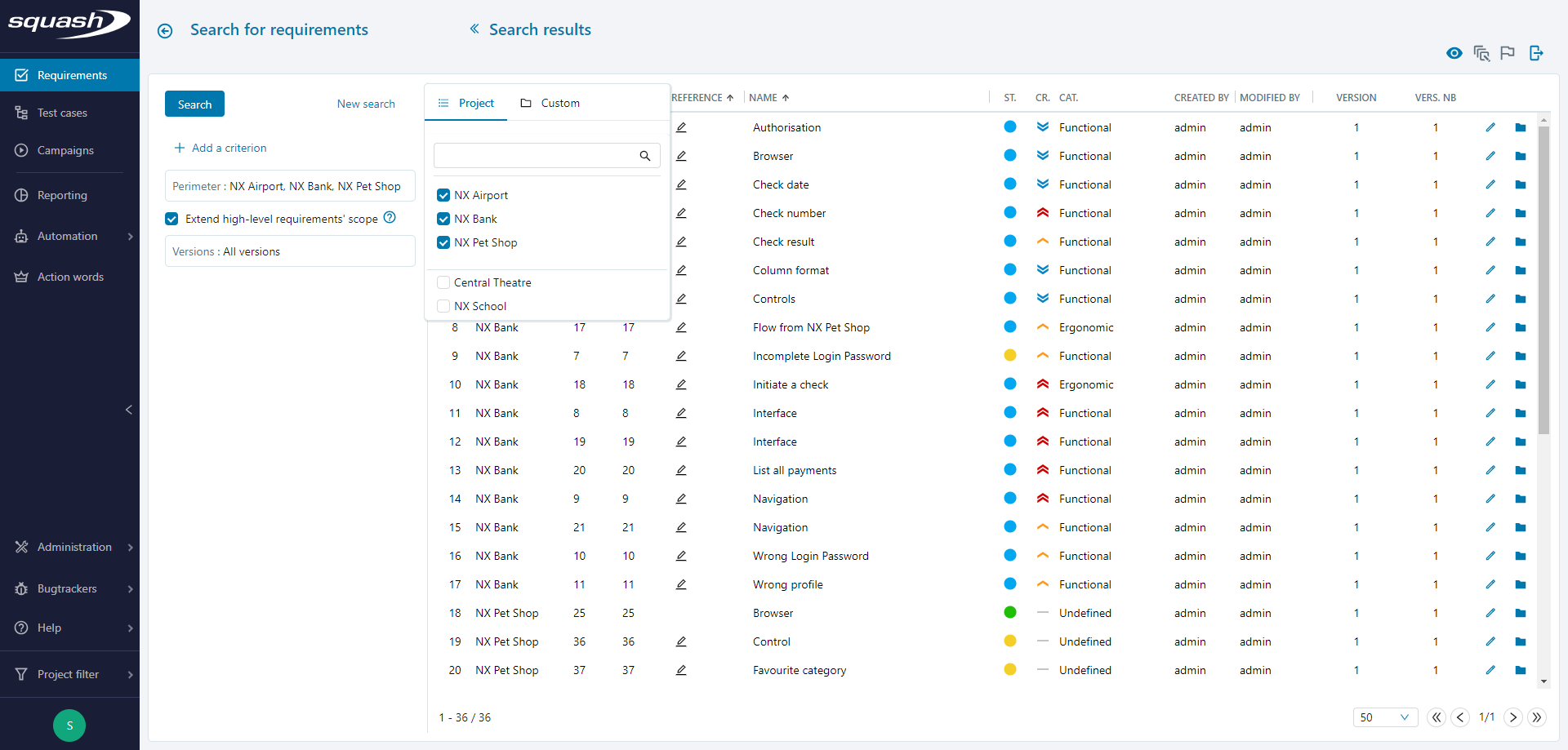 Search for an object - Project scope