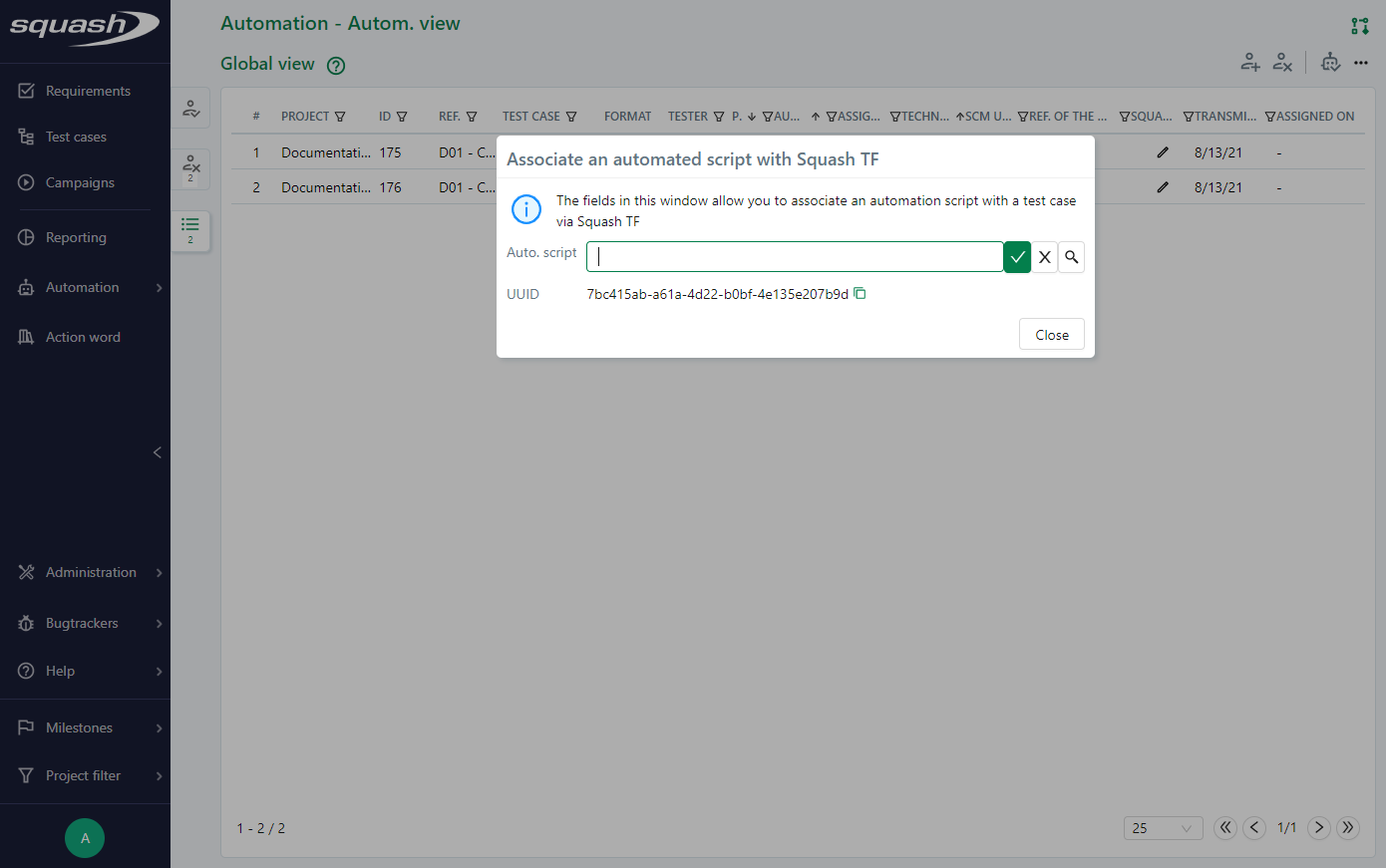 Associate an auto script to a classic test case with Squash TF