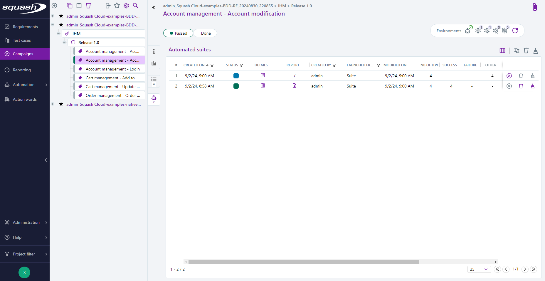 Automated test suites