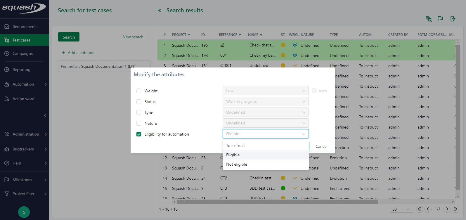 Mass modify test cases