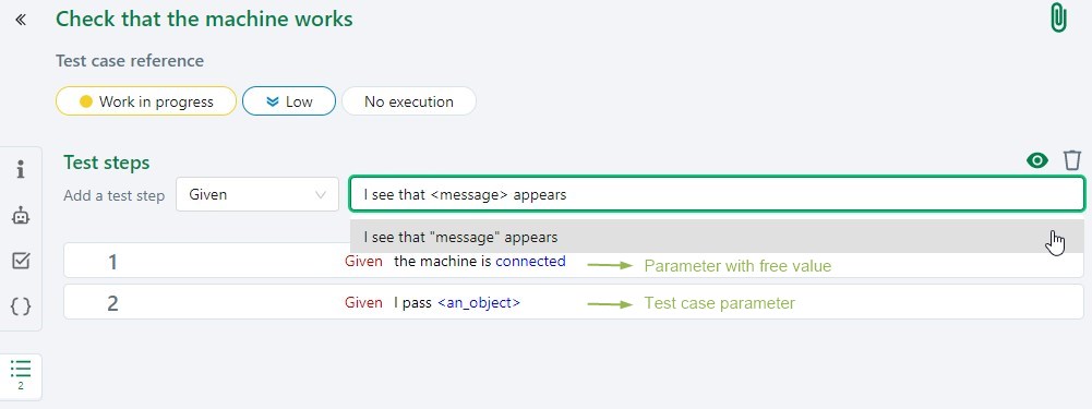 Suggested action parameter