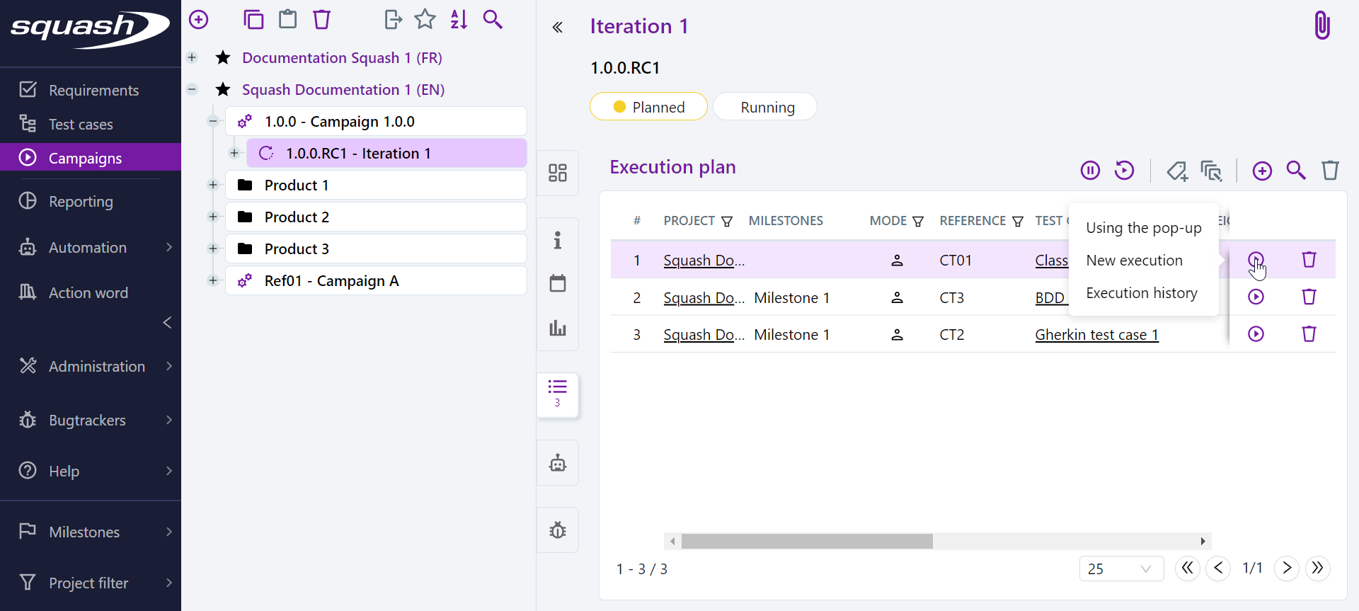 Test case execution options