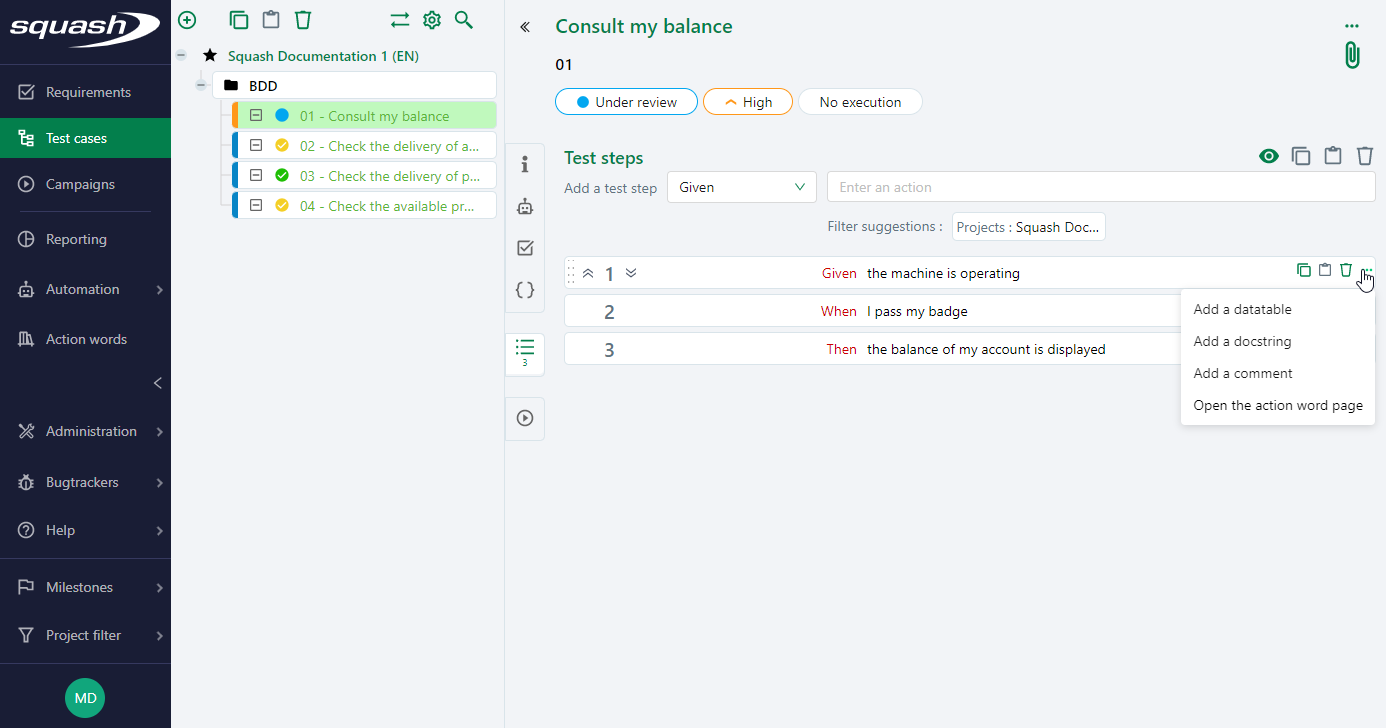 Adding additional data from a BDD test step