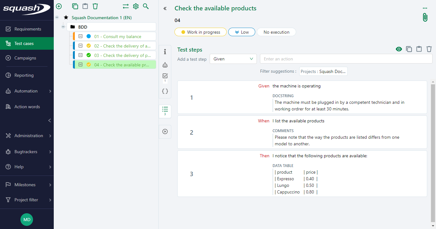 Additional data from a BDD test step