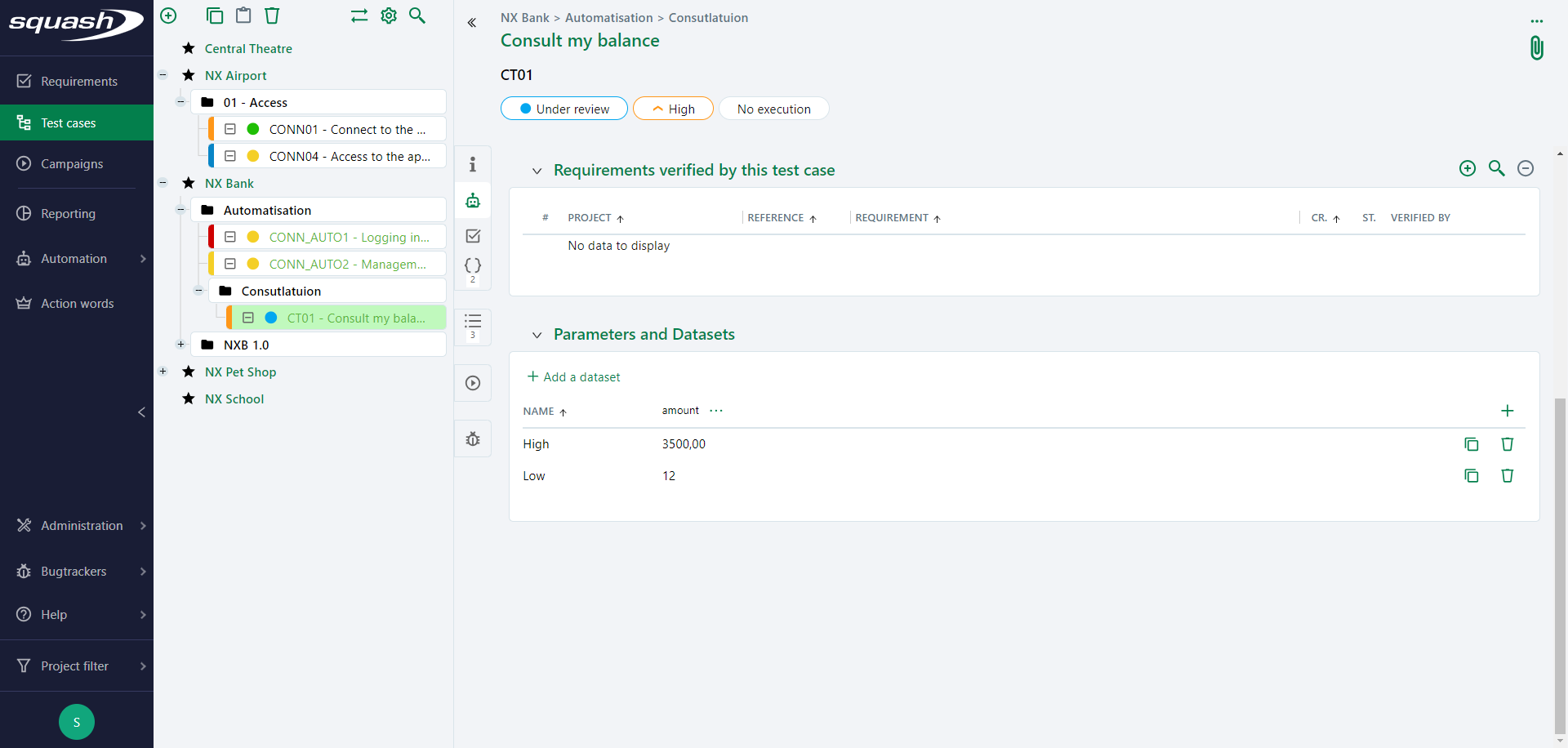 Carried parameter of a BDD test step