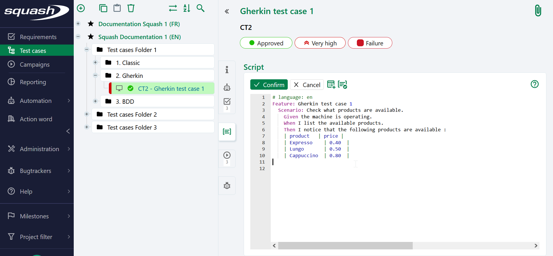 Gherkin Test Case Script