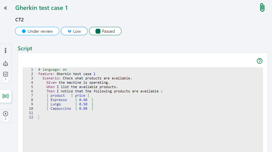 Gherkin test case