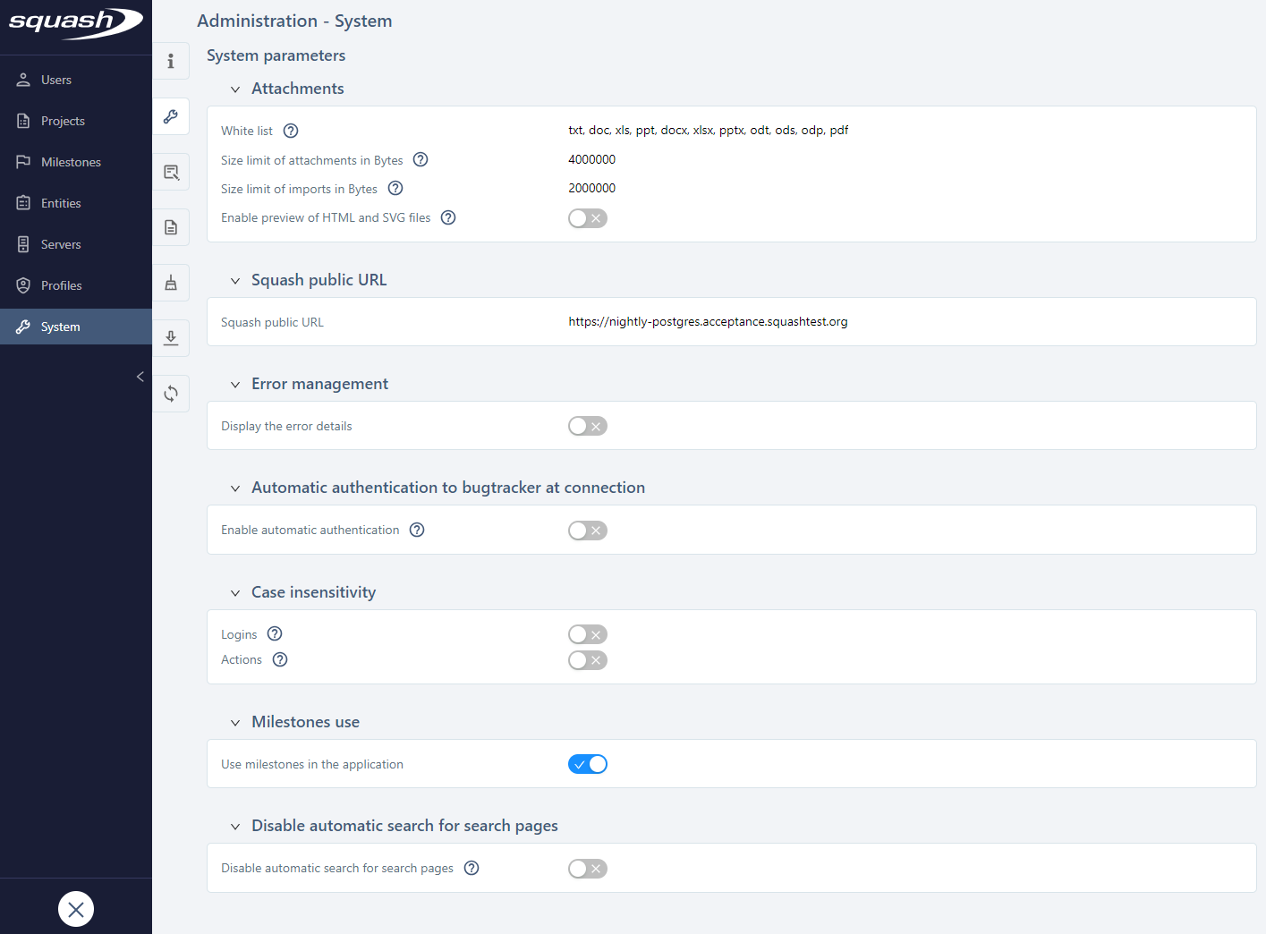 System Settings Page